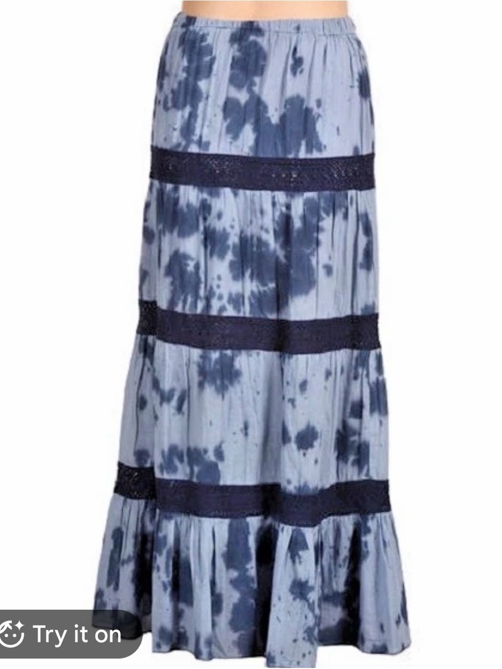 Michael Kors Light Blue Tiered Maxi Skirt with Navy Trim Size Large